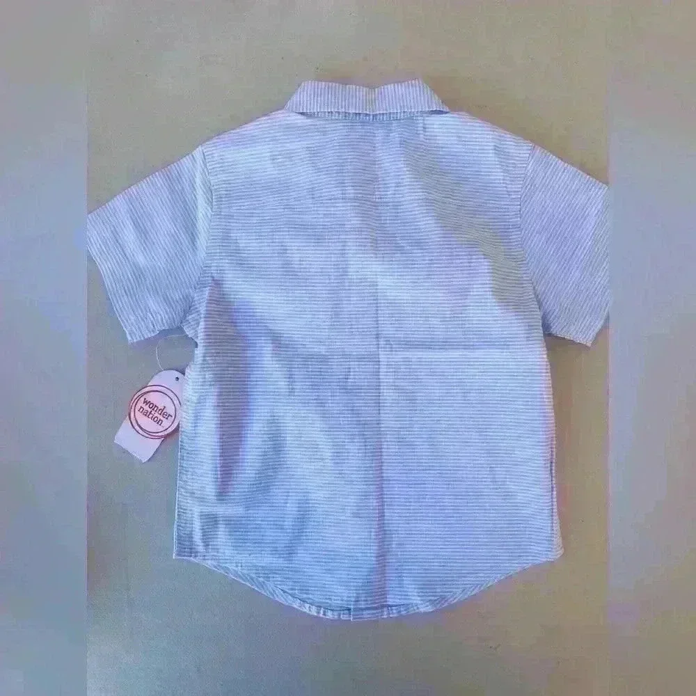 Wonder  Nation baby Boys Blue Button Down Short Sleeve Shirt size 3t and 2T - Picture 2 of 7